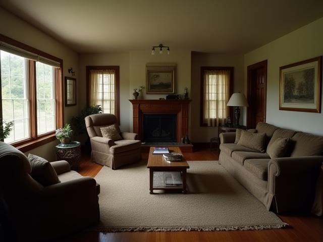 Before image of Bayside Retreat living room, slightly dated and dark